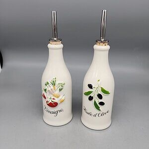 Revol France Porcelain Oil & Vinegar Cruet Set Dispenser Hand Painted Set Of 2